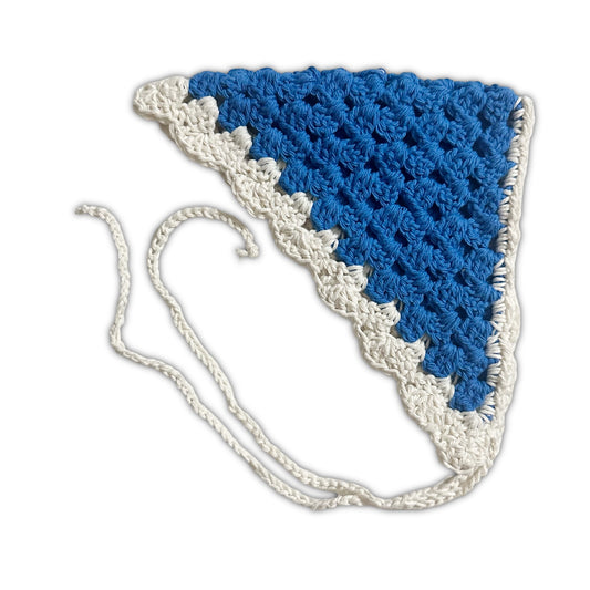 Blue With White Ruffle Crochet Head Scarf