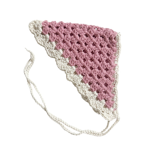Ash Pink With White Ruffles Crochet Head Scarf