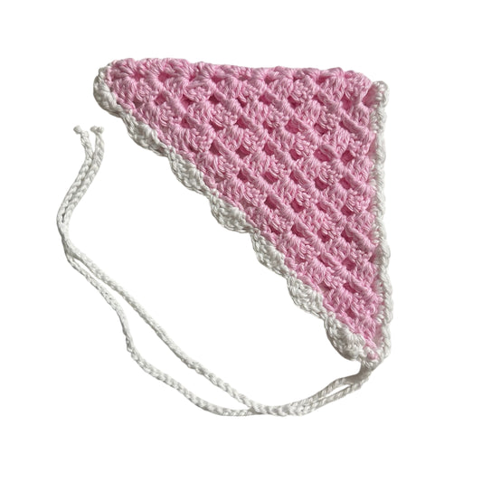 Baby Pink With White Ruffles Crochet Head Scarf